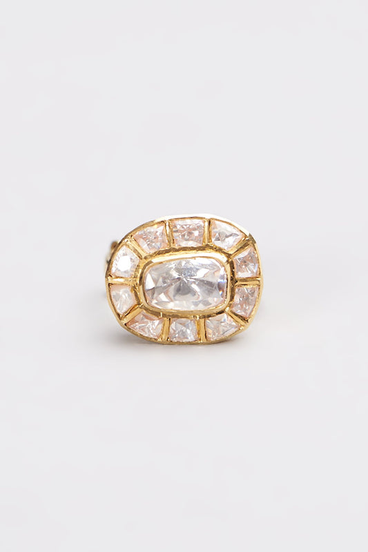 Gold Plated Moissanite Polki Ring In Sterling Silver