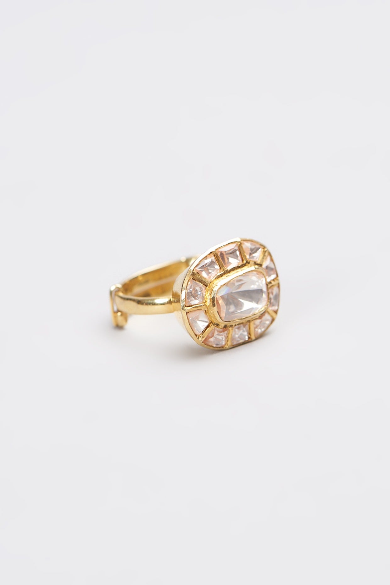 Gold Plated Moissanite Polki Ring In Sterling Silver