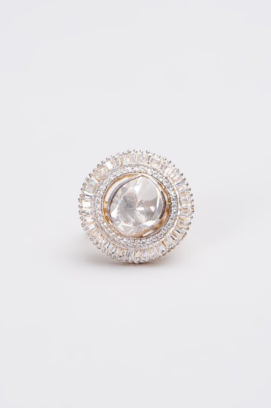 Gold Plated Ring In Sterling Silver With Moissanite Polki