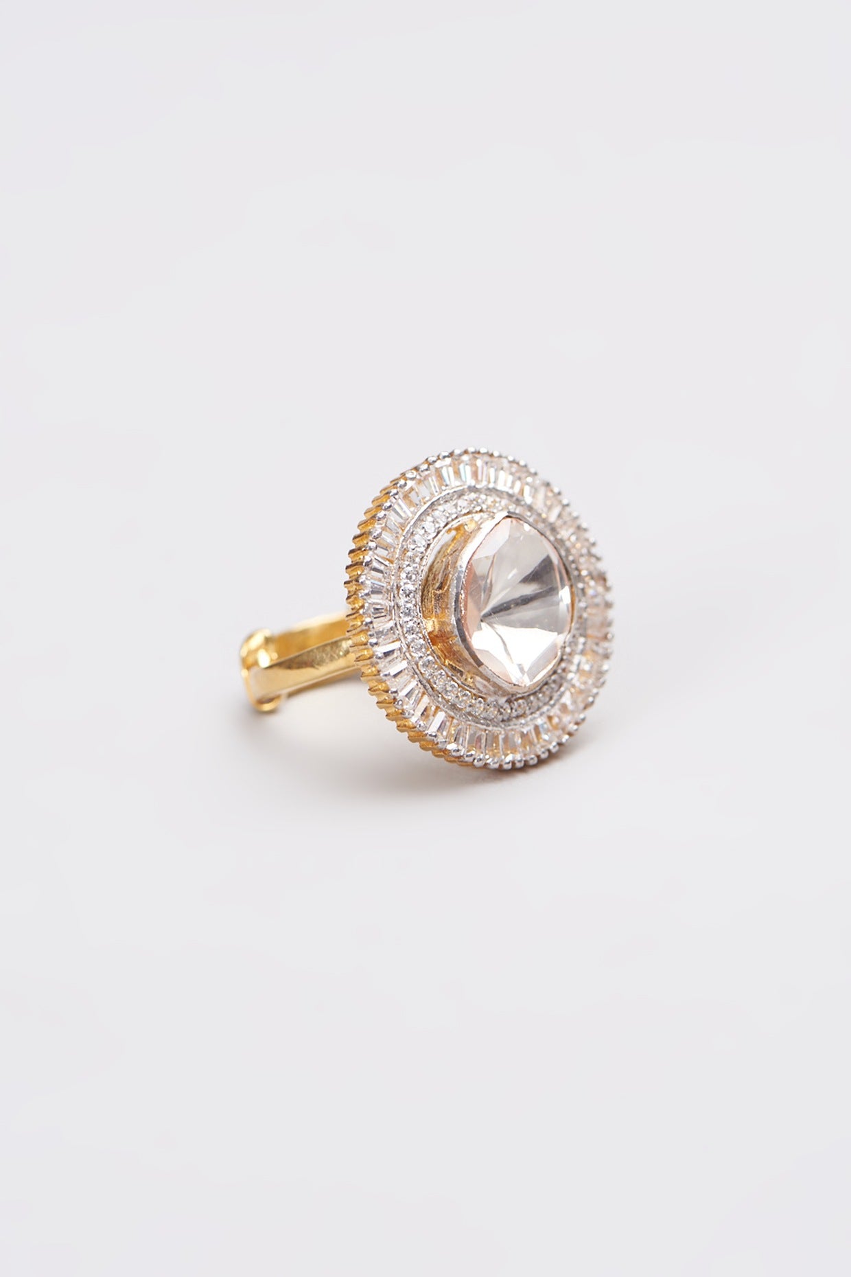 Gold Plated Ring In Sterling Silver With Moissanite Polki