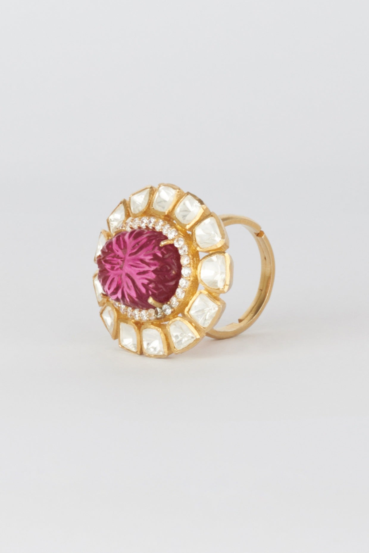 Gold Finish Semi Precious Ruby Ring In 92.5 Sterling Silver