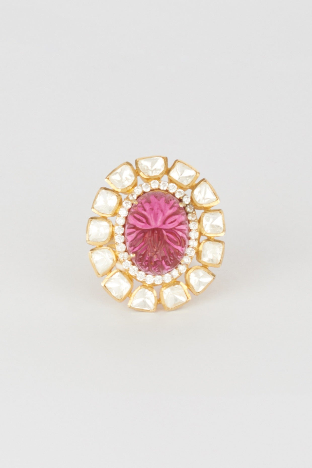 Gold Finish Semi Precious Ruby Ring In 92.5 Sterling Silver