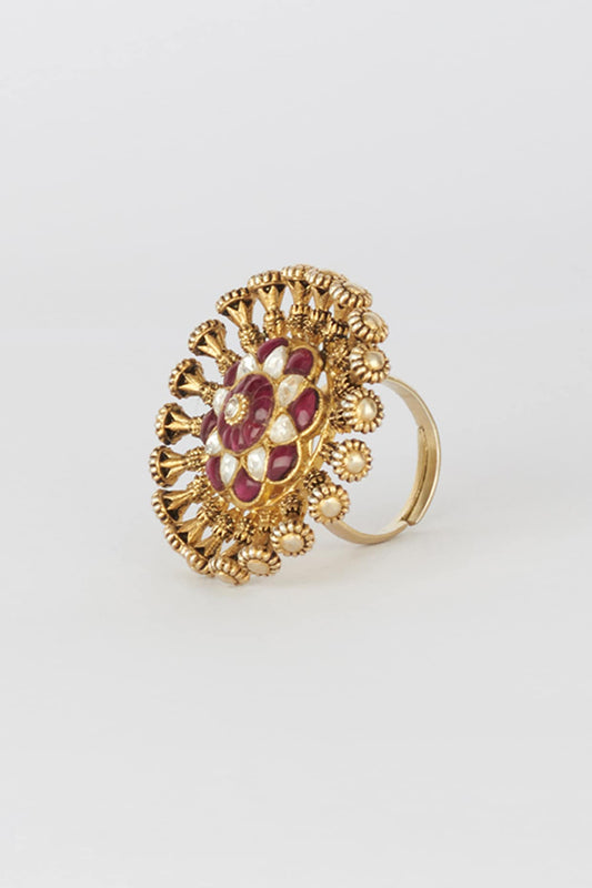 Gold Finish Pearl Ring In 92.5 Sterling Silver