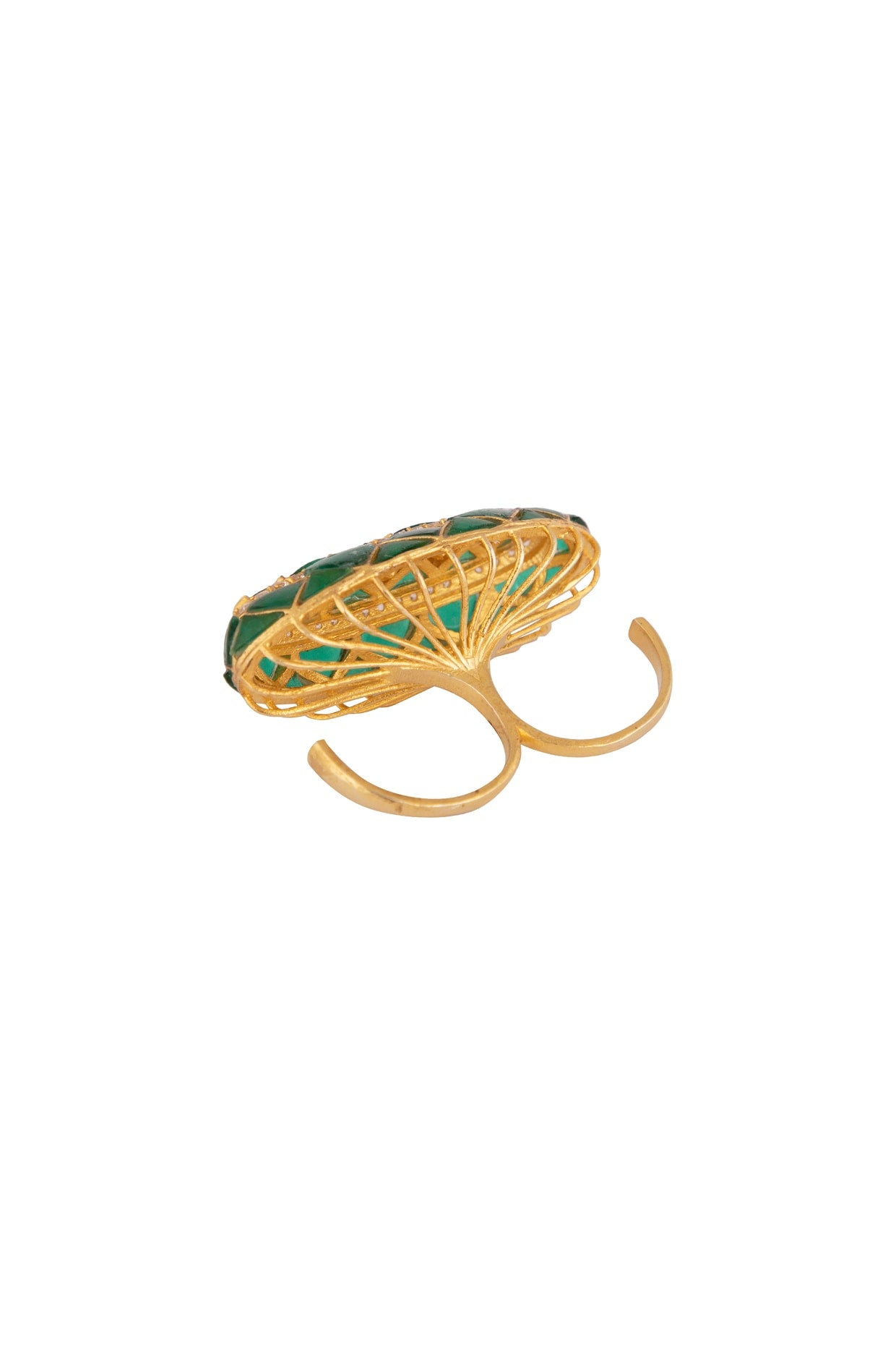 Gold Plated Polki Two Finger Ring