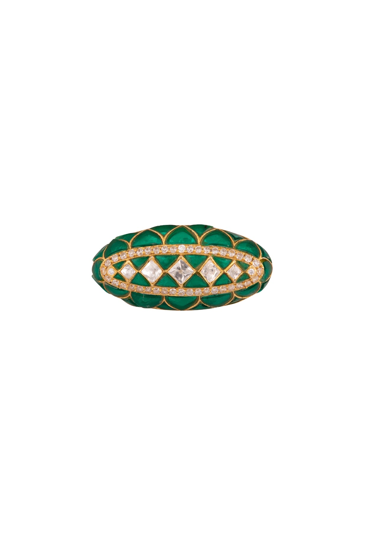 Gold Plated Polki Two Finger Ring