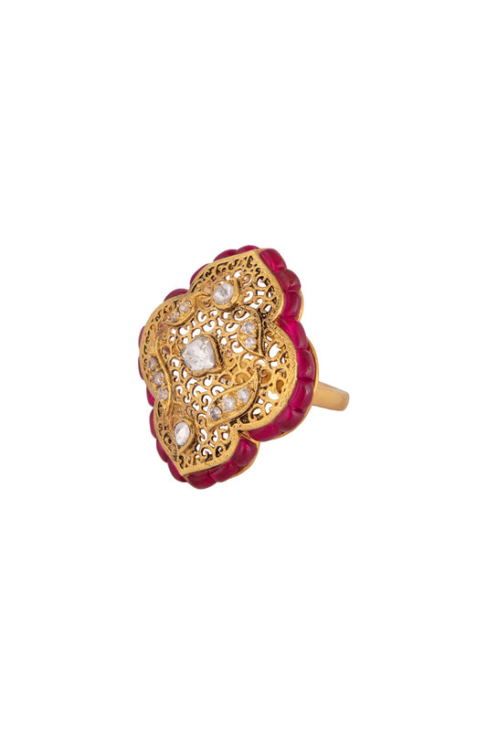 Gold Plated Polki & Ruby Ring