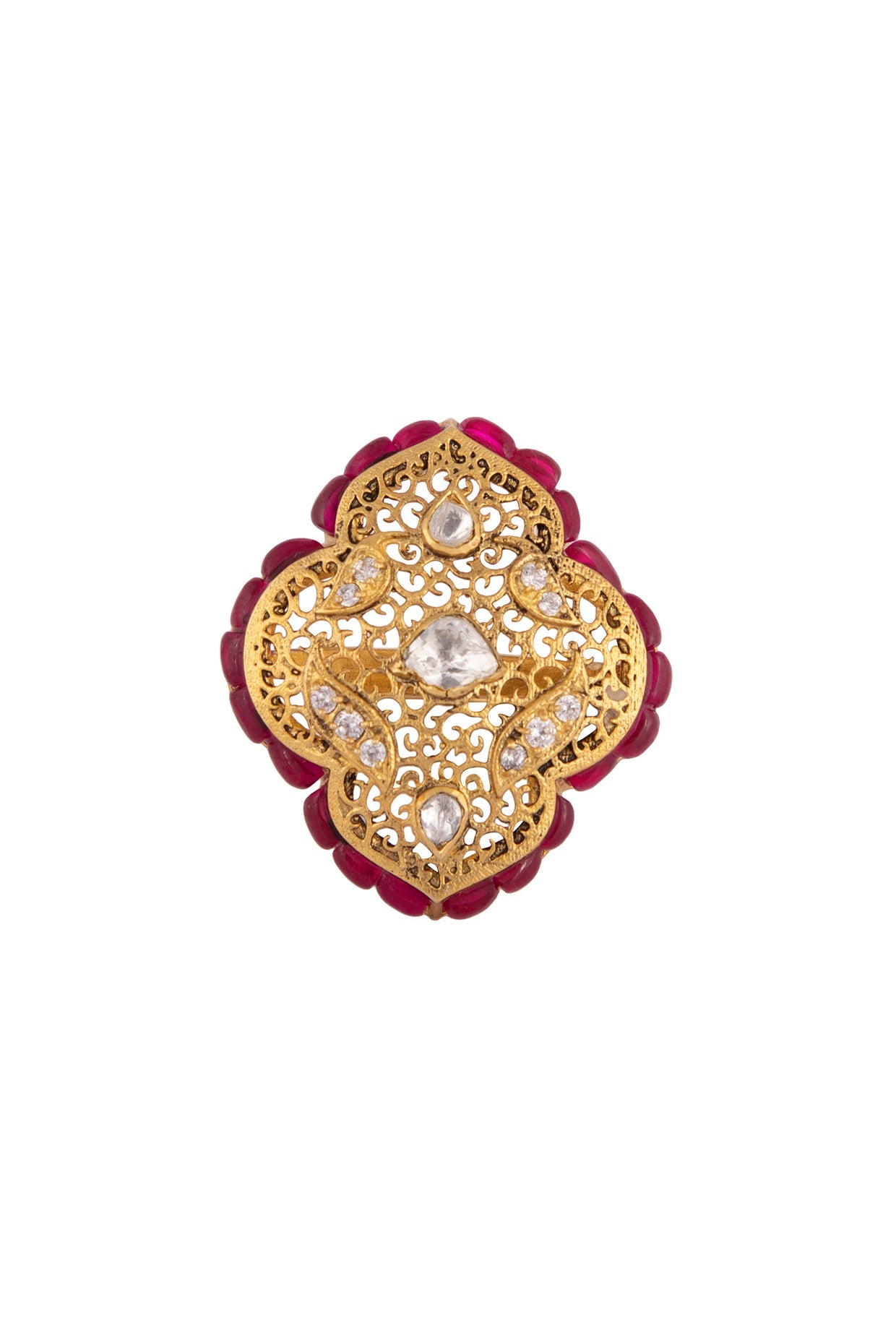 Gold Plated Polki & Ruby Ring