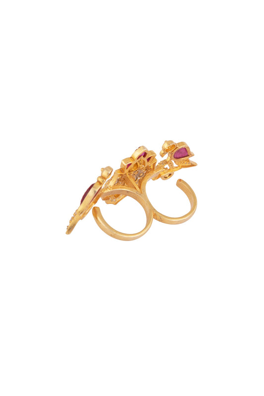 Gold Plated Ruby Two Finger Ring