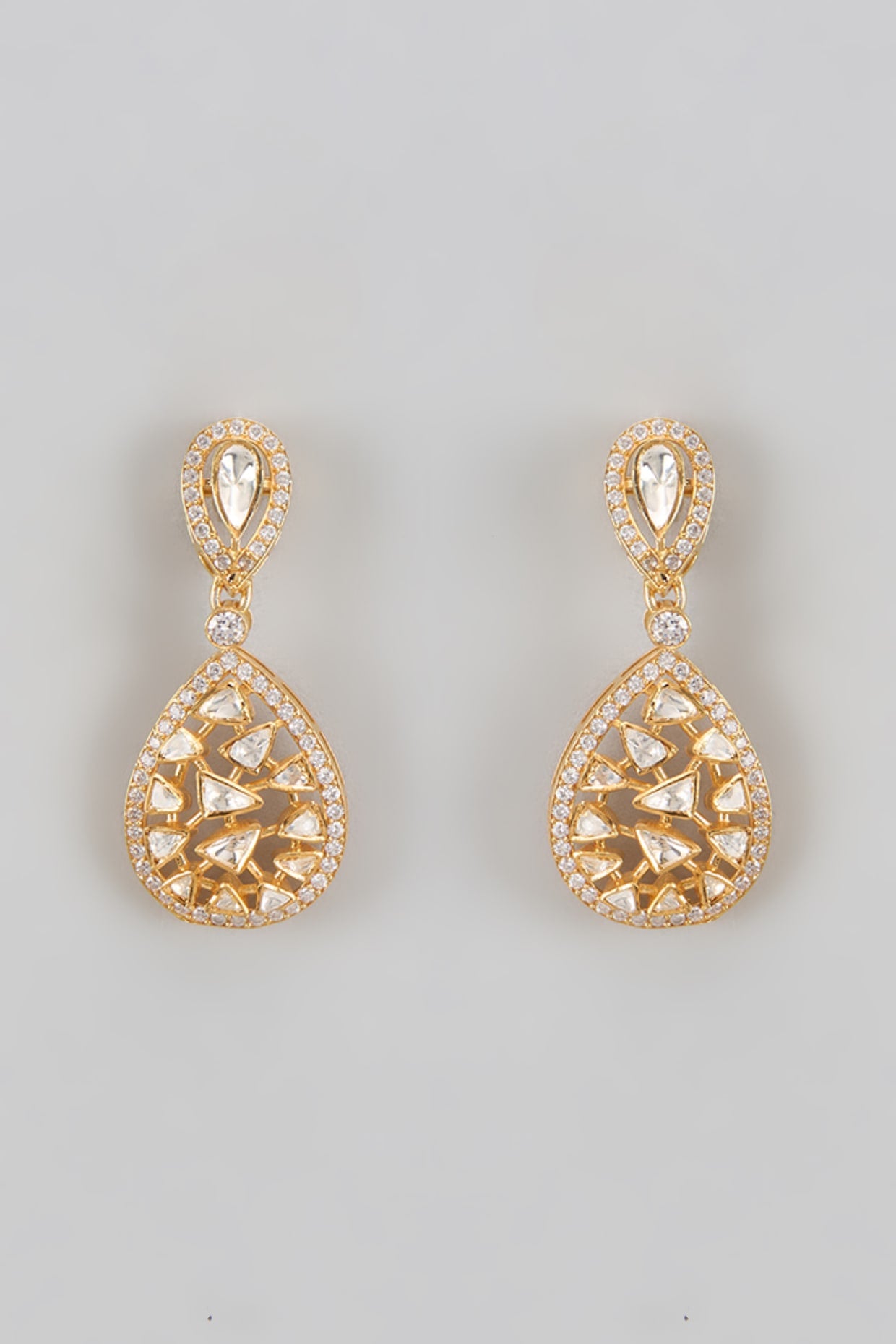 Gold Plated Moissanite Polki Dangler Earrings In Sterling Silver