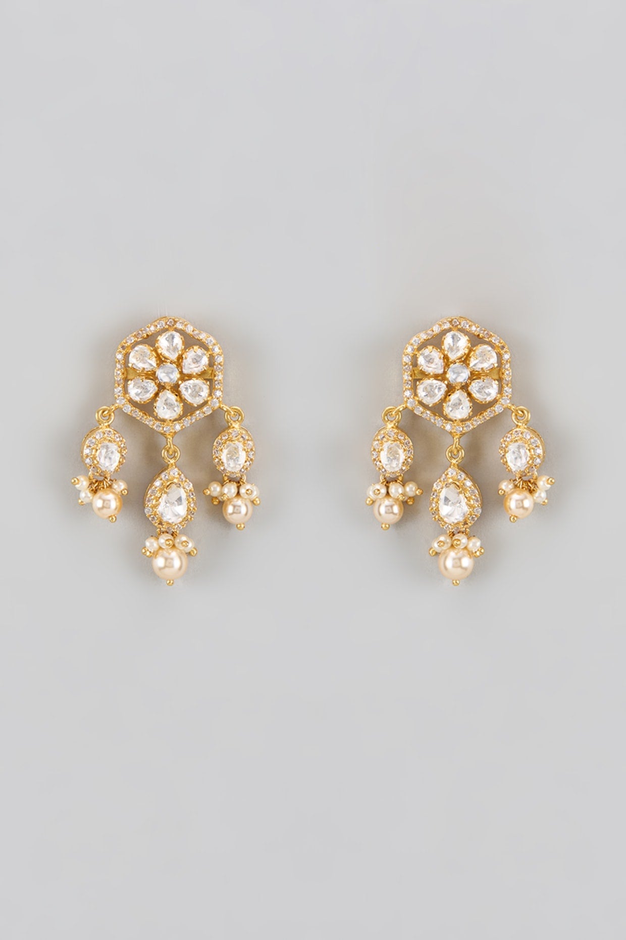 Gold Plated Moissanite Polki Dangler Earrings In Sterling Silver