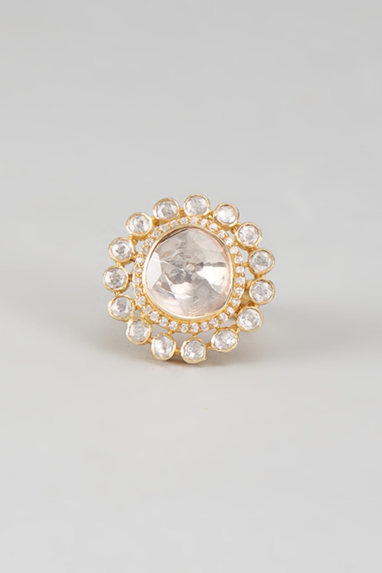 Gold Plated Moissanite Polki Ring In Sterling Silver