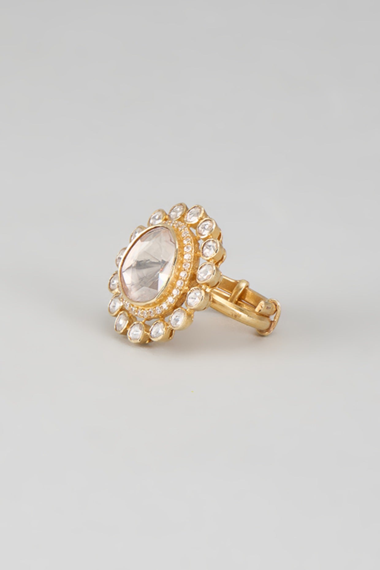 Gold Plated Moissanite Polki Ring In Sterling Silver