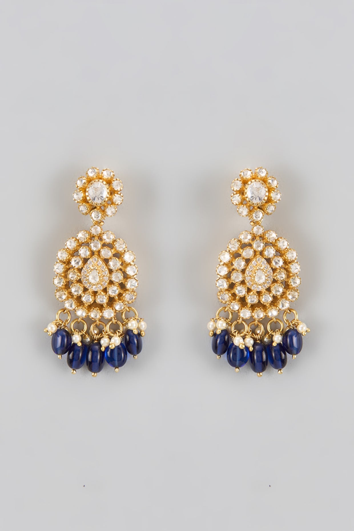 Gold Plated Kundan Polki Dangler Earrings In Sterling Silver