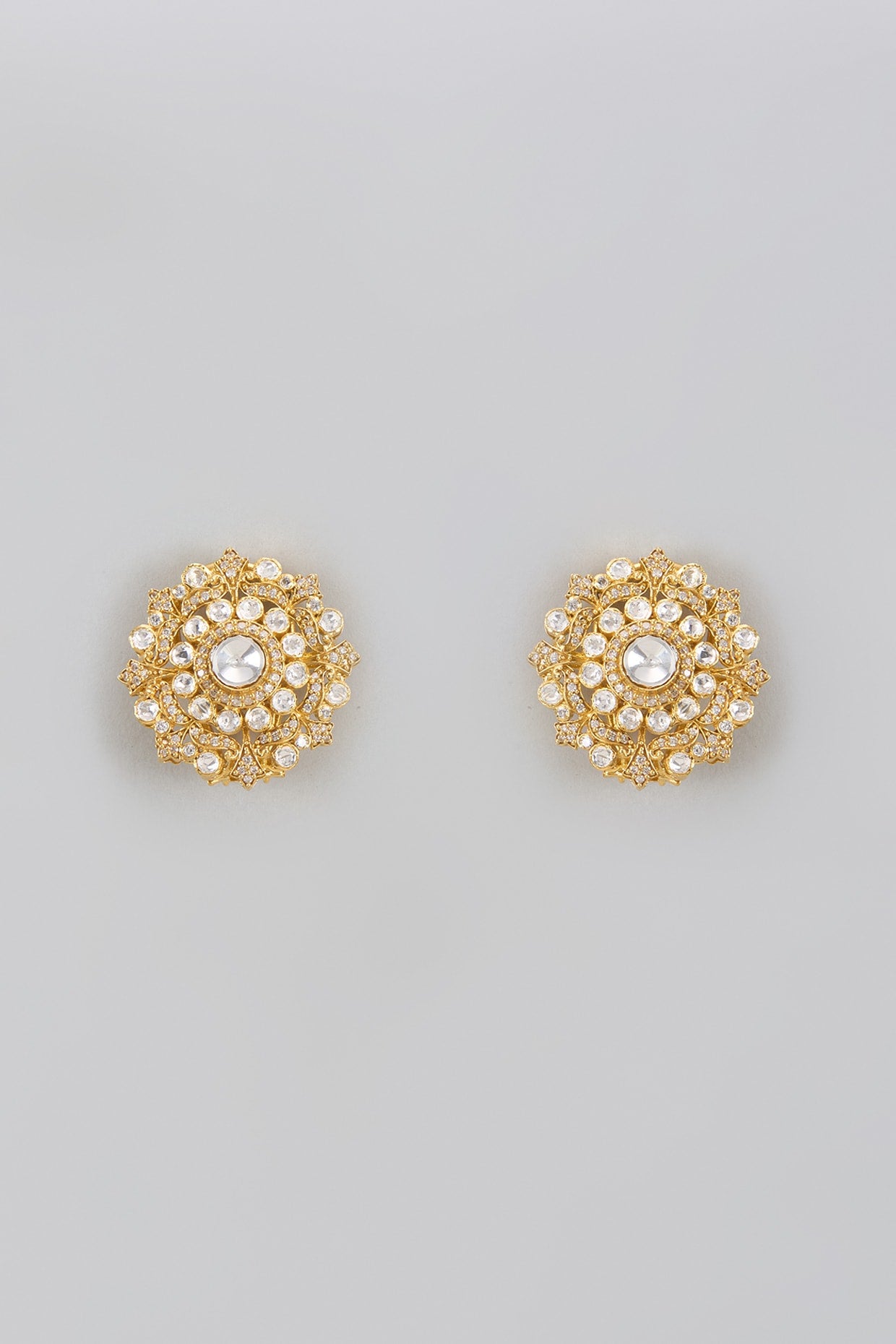 Gold Plated Moissanite Polki Stud Earrings In Sterling Silver