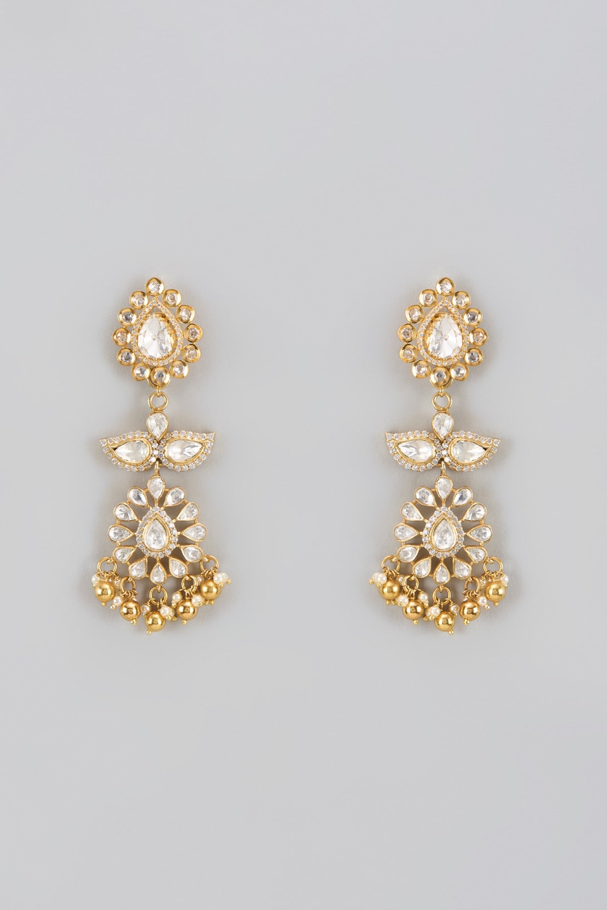 Gold Plated Moissanite Polki Dangler Earrings In Sterling Silver