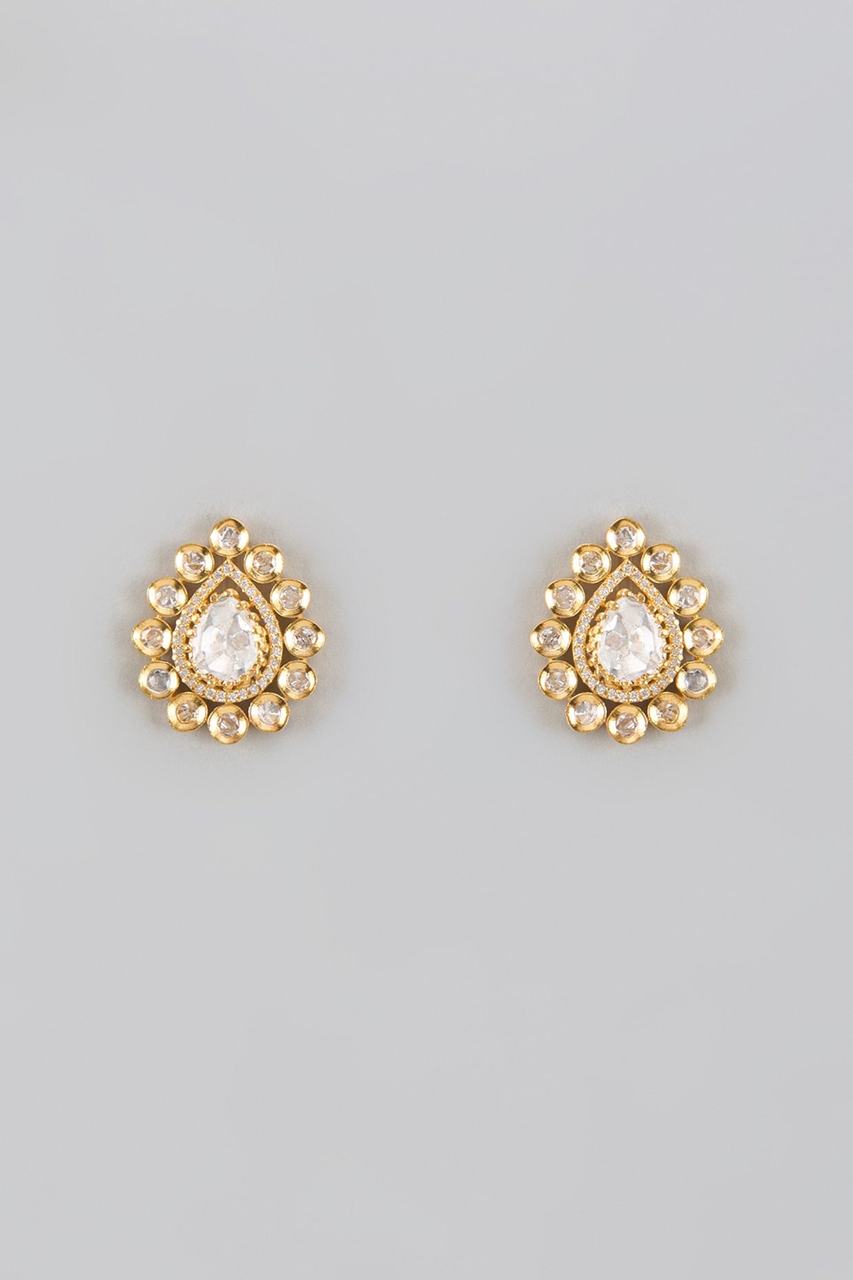 Gold Plated Moissanite Polki Stud Earrings In Sterling Silver