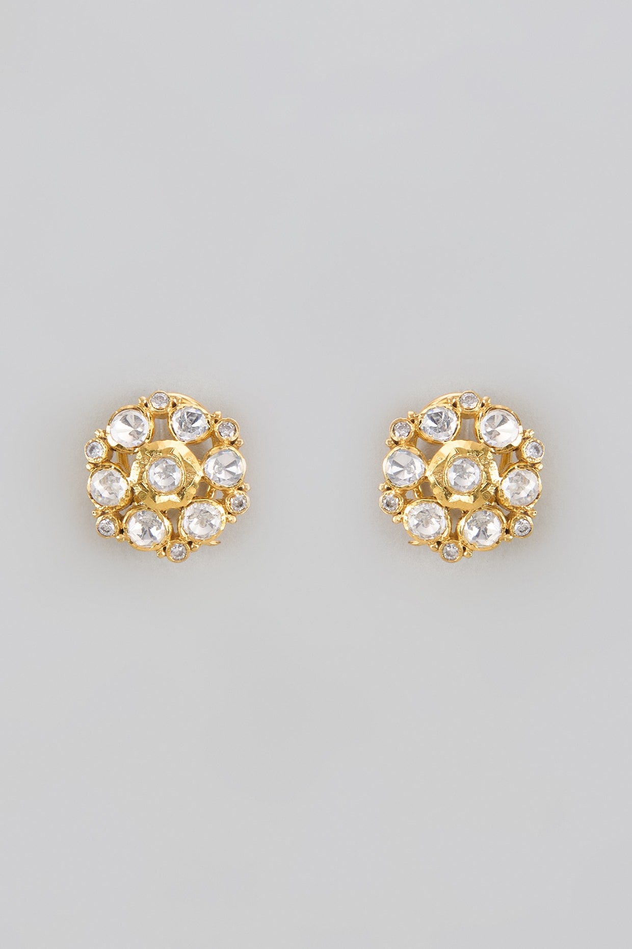 Gold Plated Moissanite Polki Stud Earrings In Sterling Silver