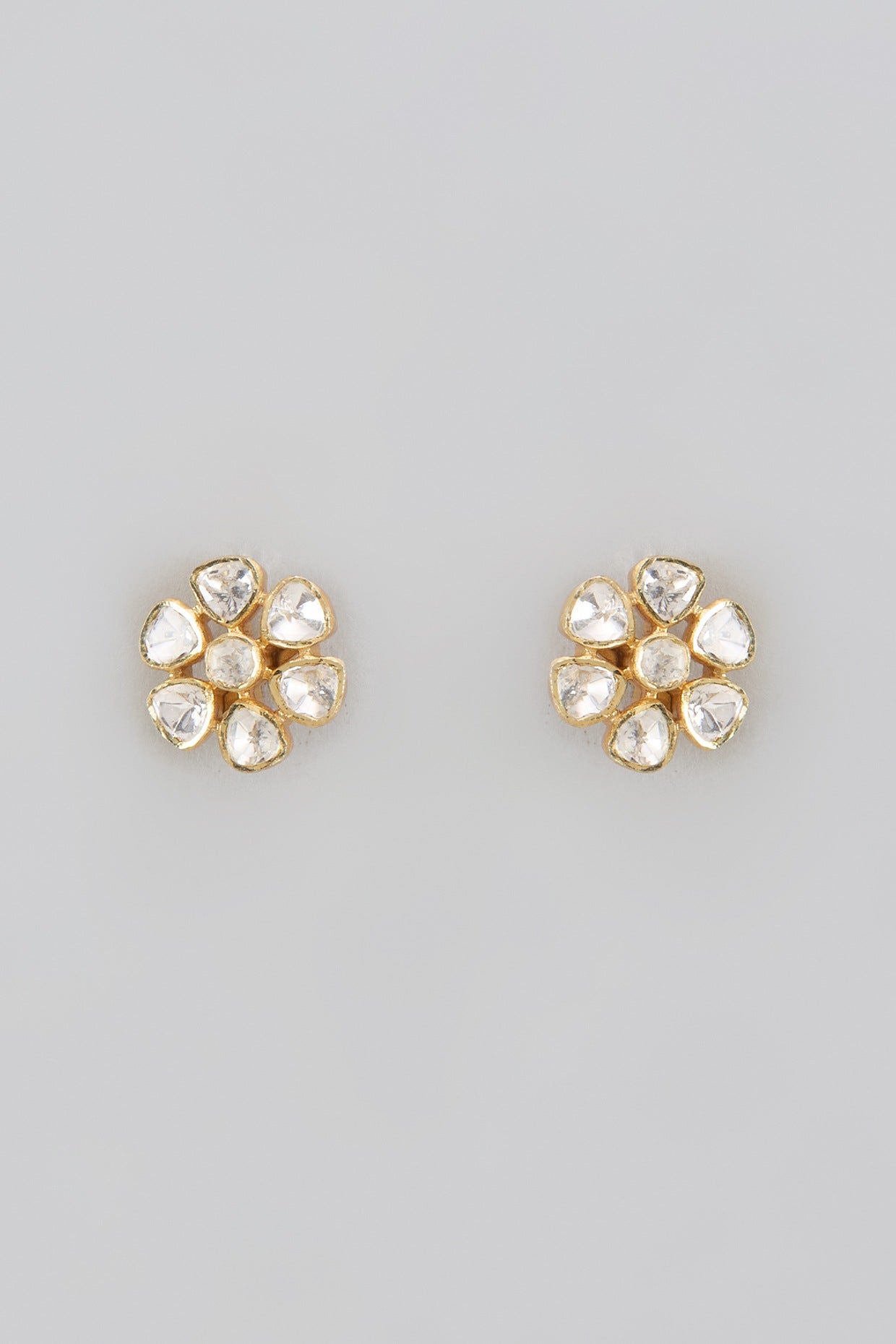 Gold Plated Moissanite Polki Stud Earrings In Sterling Silver