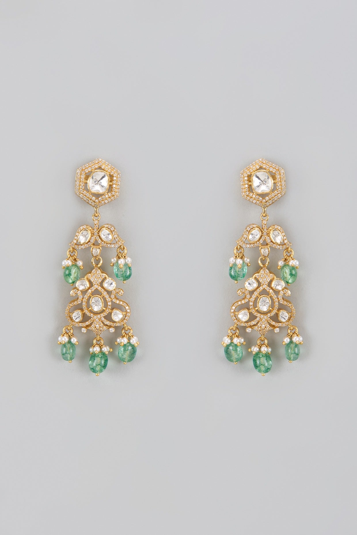 Gold Plated Moissanite Polki Dangler Earrings In Sterling Silver