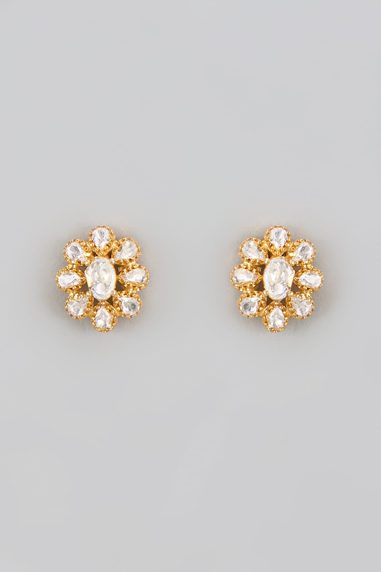 Gold Plated Moissanite Polki Stud Earrings In Sterling Silver