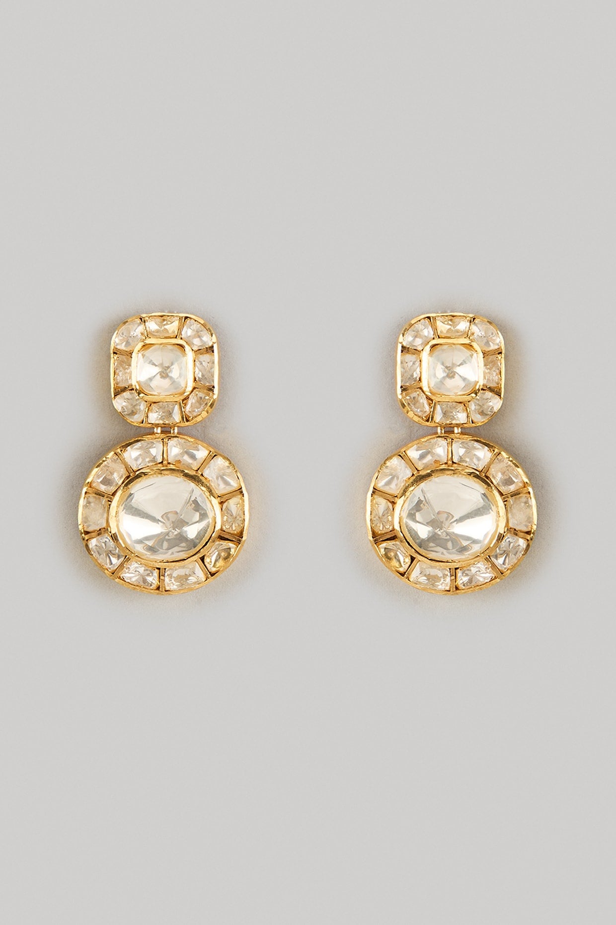 Gold Finish Moissanite Polki Stud Earrings In Sterling Silver