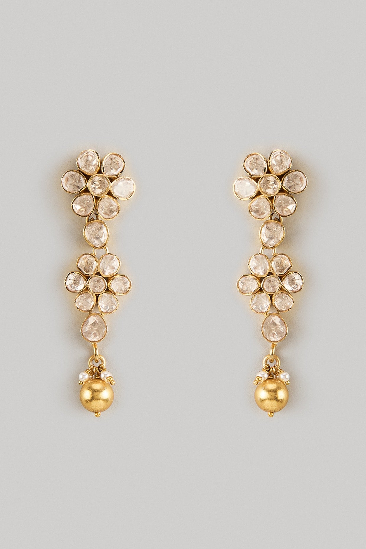 Gold Finish Moissanite Polki Dangler Earrings In Sterling Silver