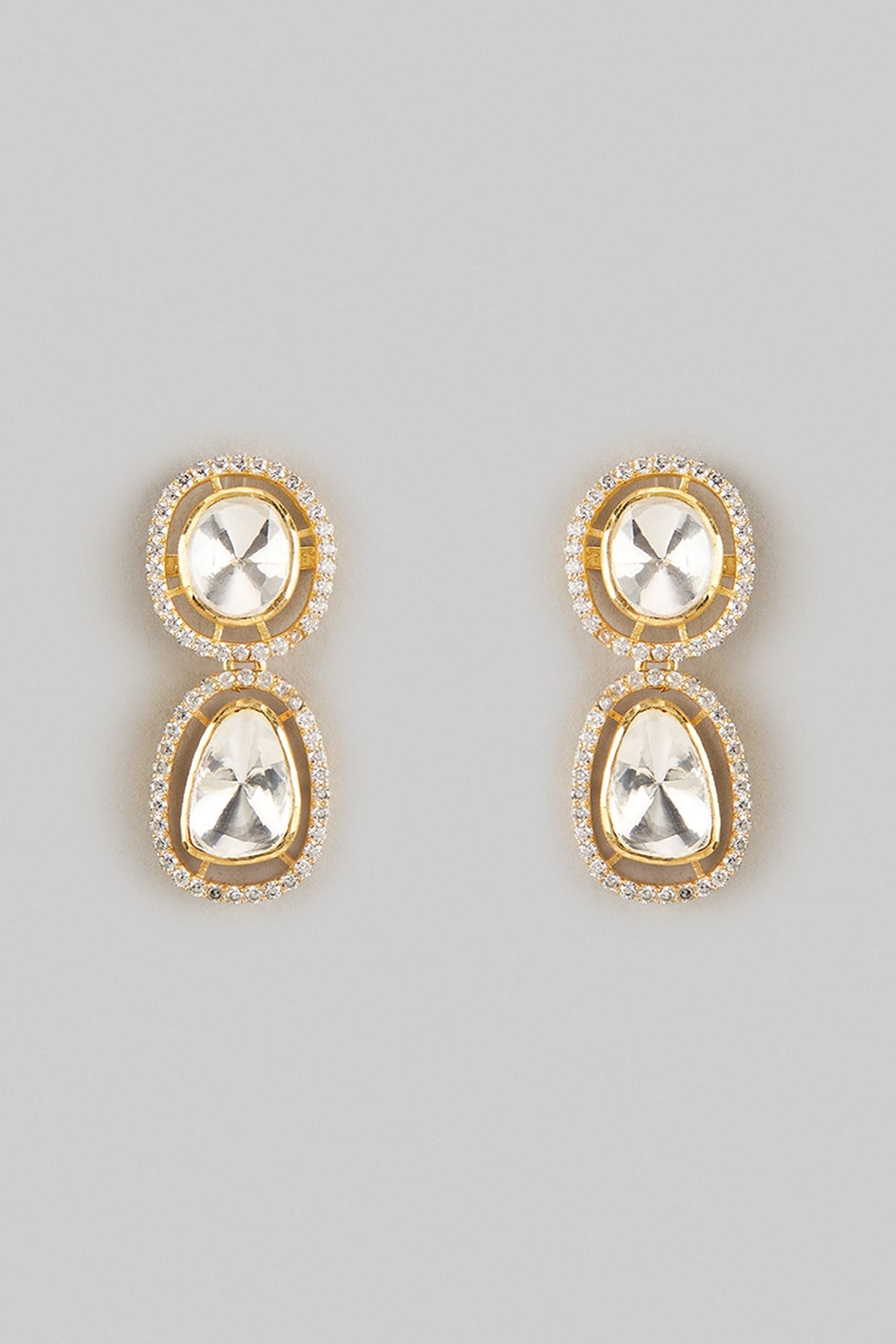 Gold Finish Moissanite Polki Dangler Earrings In Sterling Silver