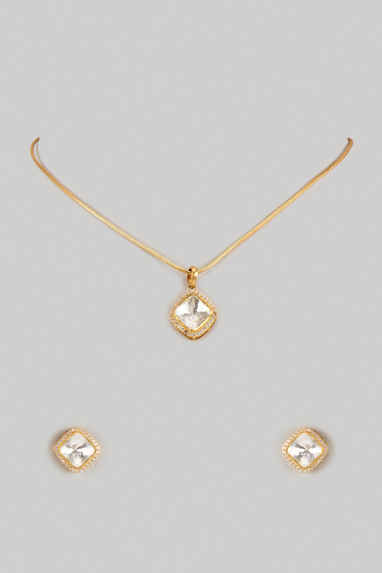 Gold Finish Moissanite Polki Necklace Set In Sterling Silver