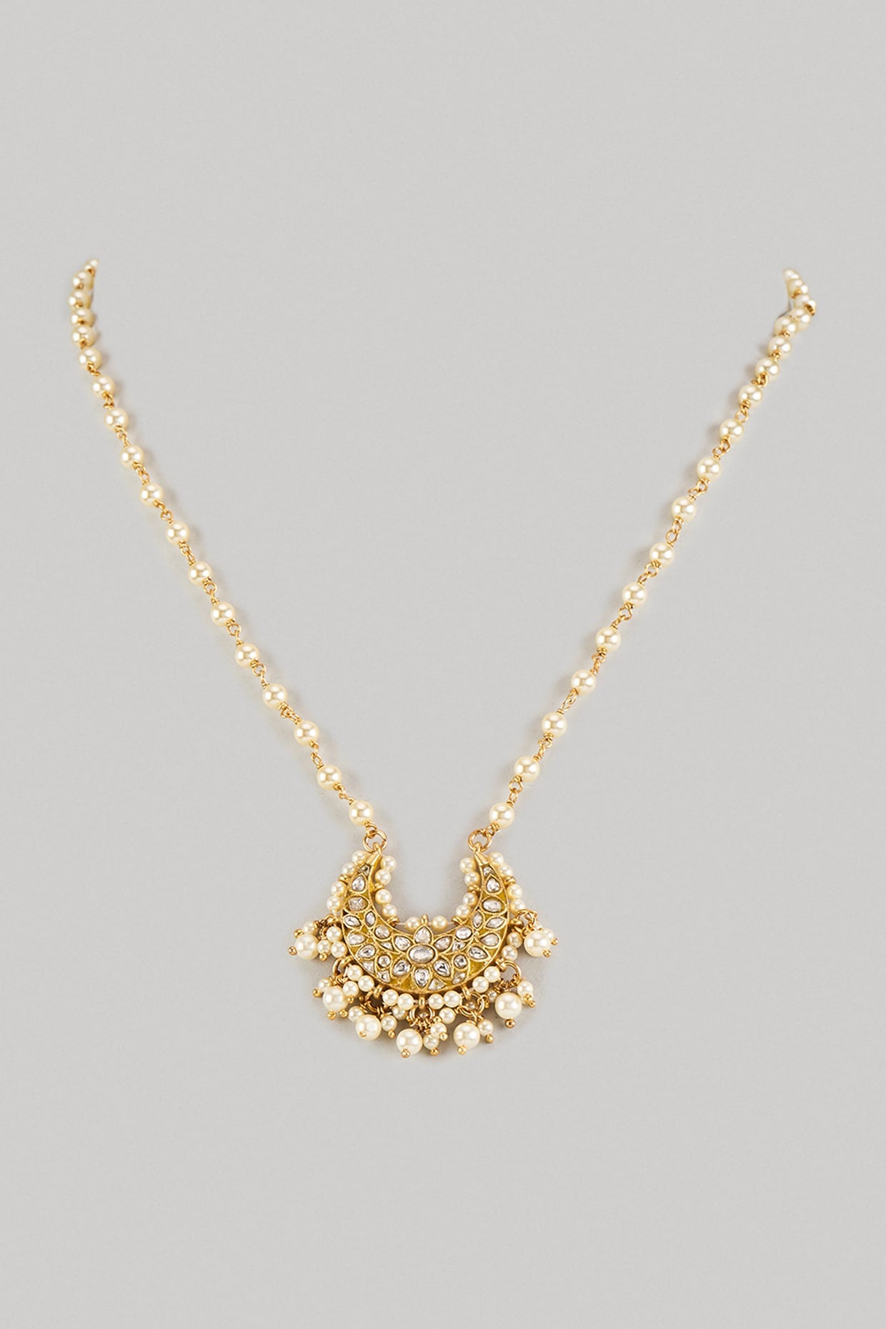 Gold Finish Kundan Polki Necklace In Sterling Silver