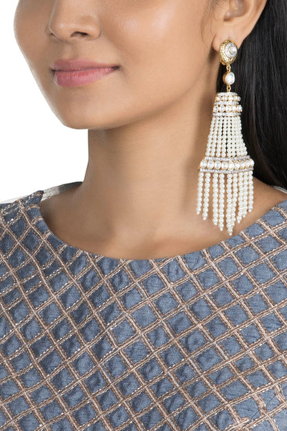 Gold Finish Faux Moti Tassel Earrings
