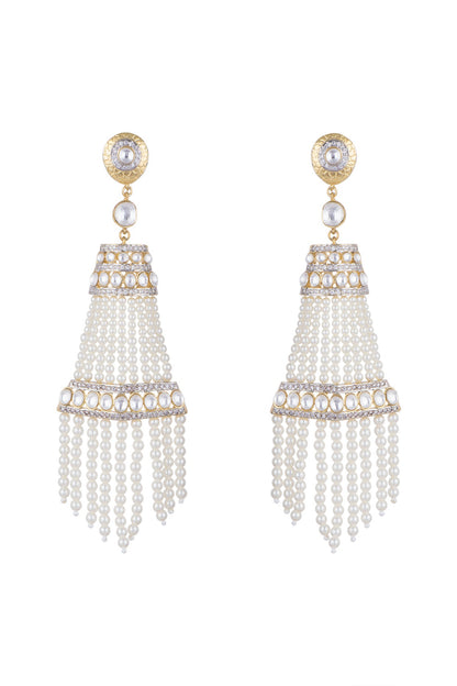 Gold Finish Faux Moti Tassel Earrings