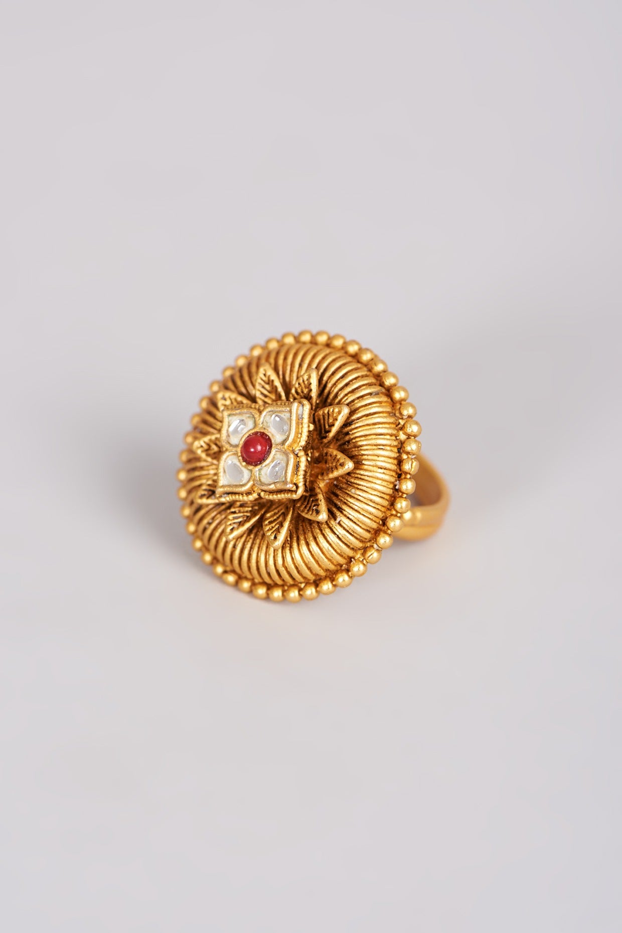 Gold Finish Kundan Polki Ring