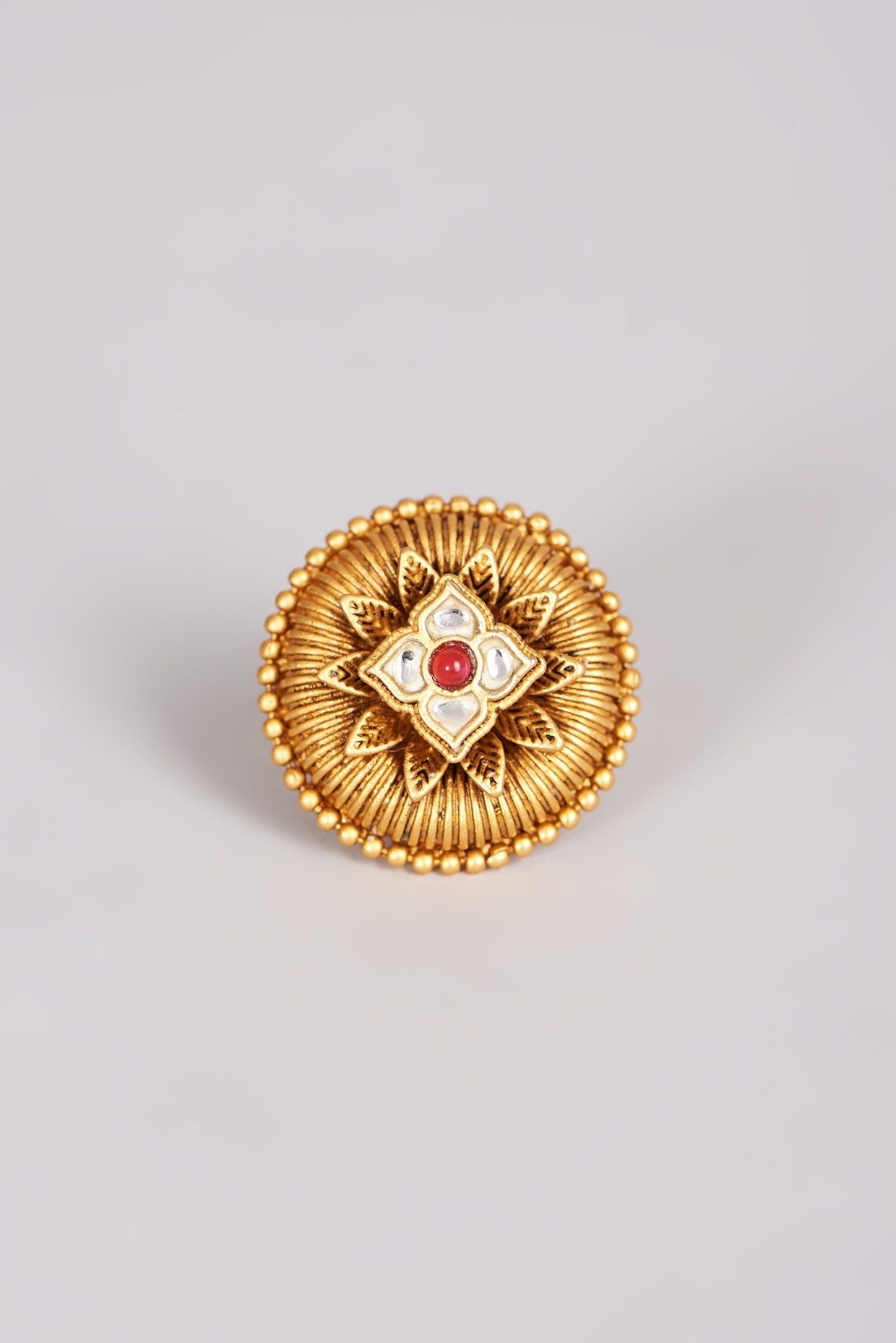 Gold Finish Kundan Polki Ring