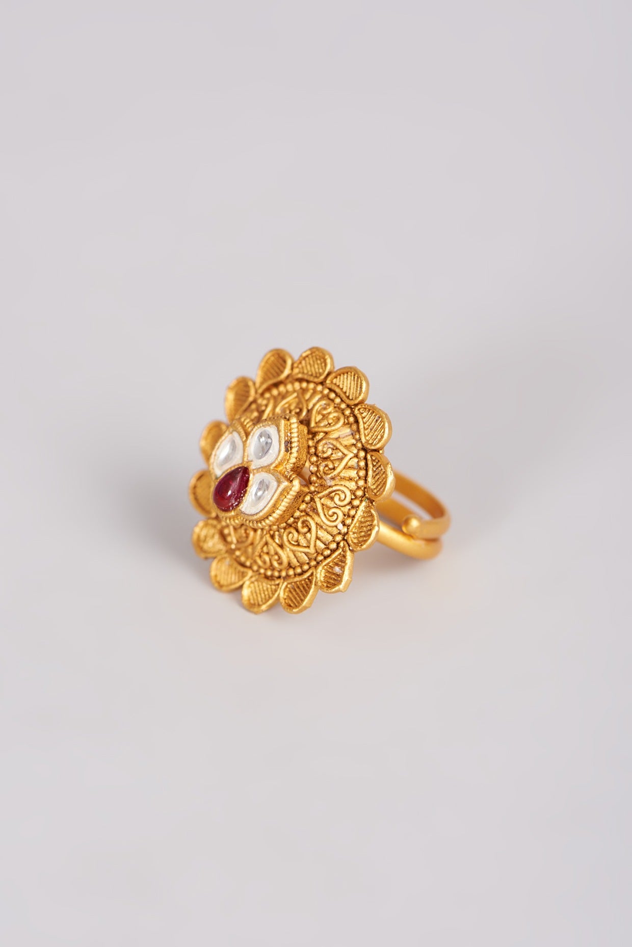 Gold Finish Ring With Kundan Polki