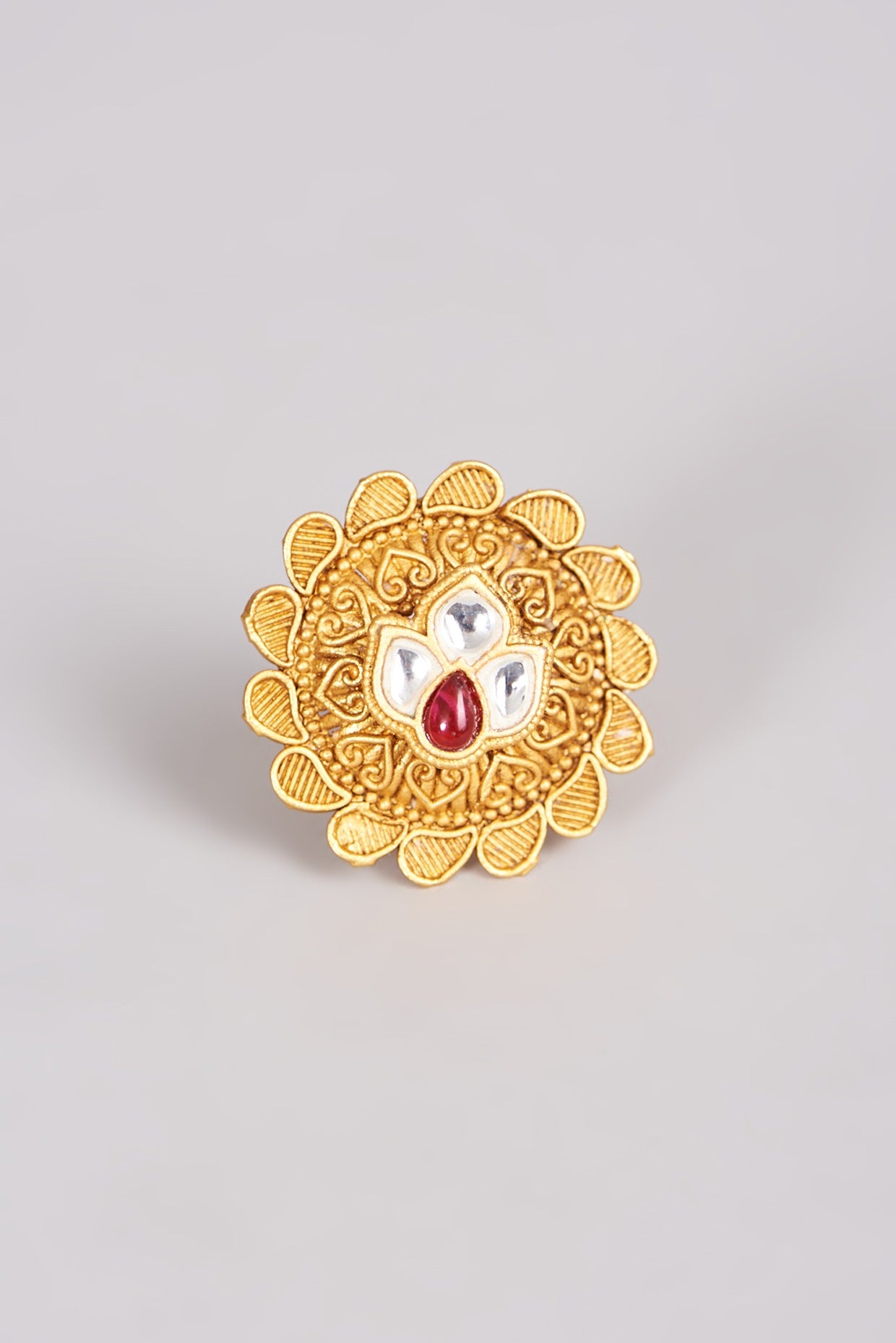 Gold Finish Ring With Kundan Polki