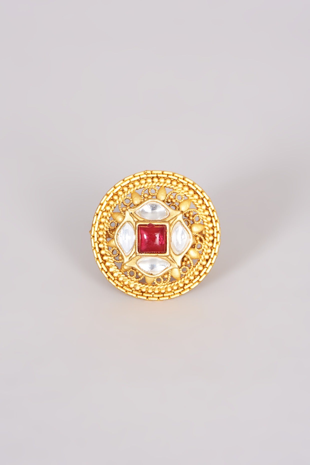 Gold Finish Ring With Kundan