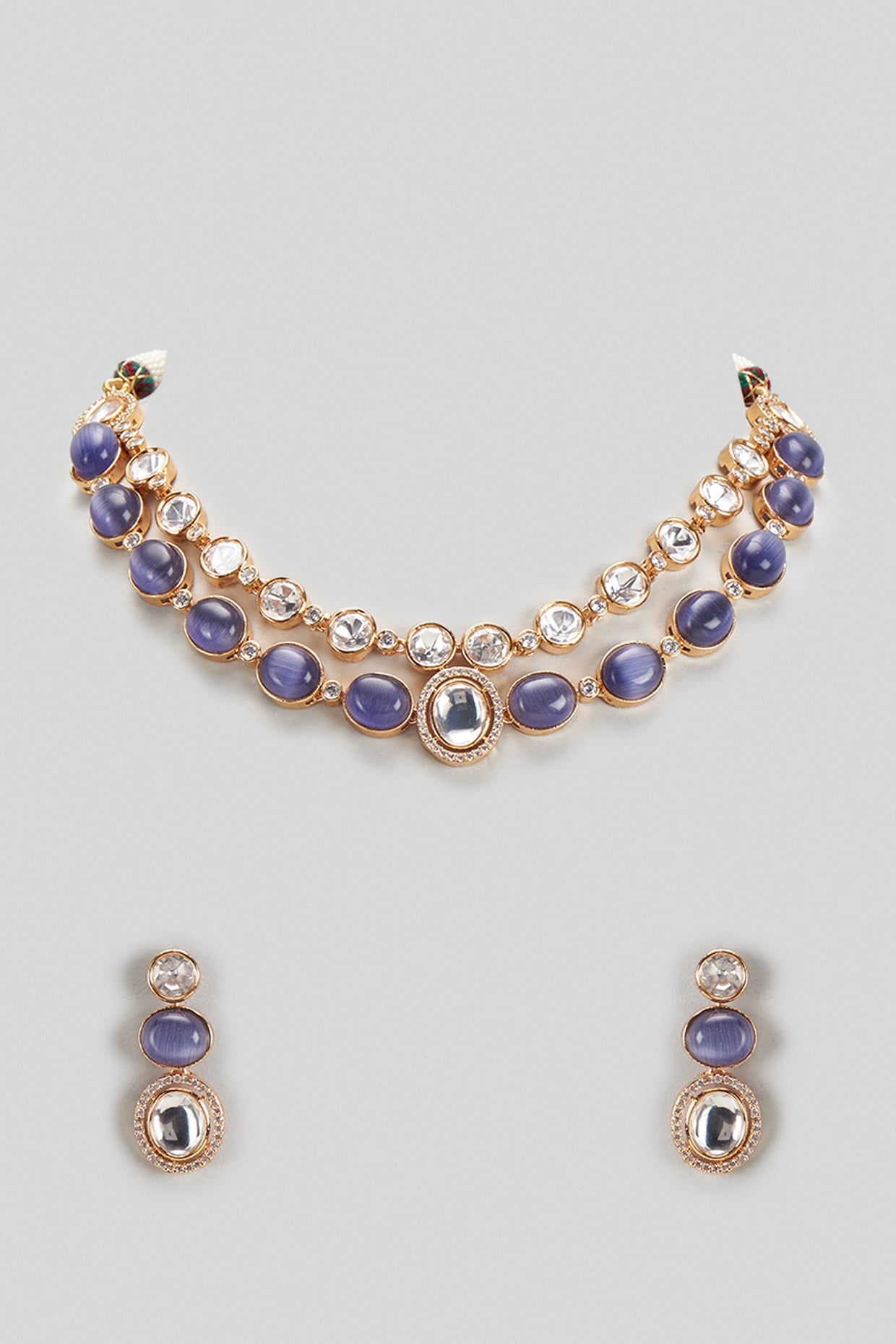 Rose Gold Finish Blue Stone & Kundan Polki Choker Necklace Set