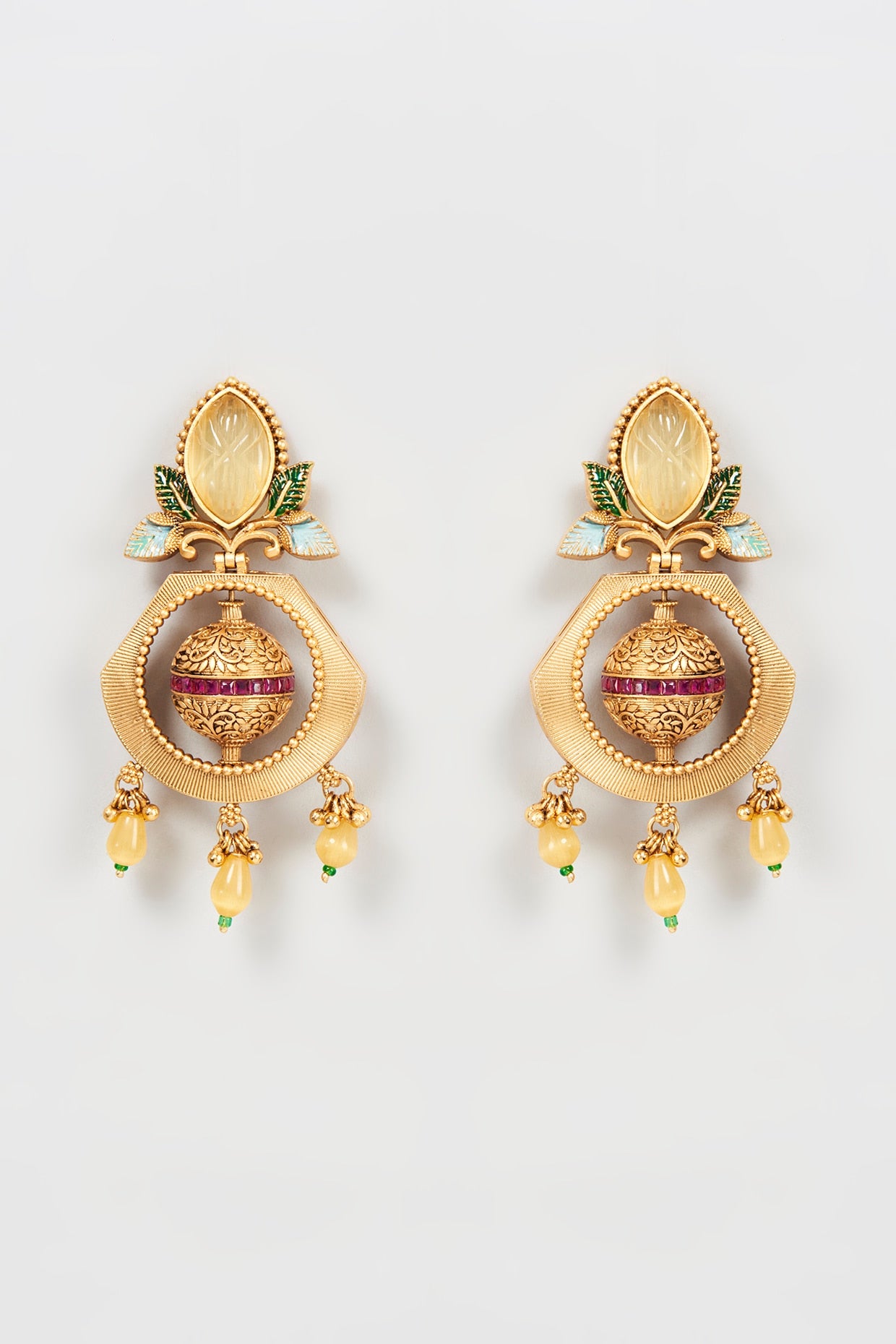 Gold Finish Yellow Stone Chandbali Earrings