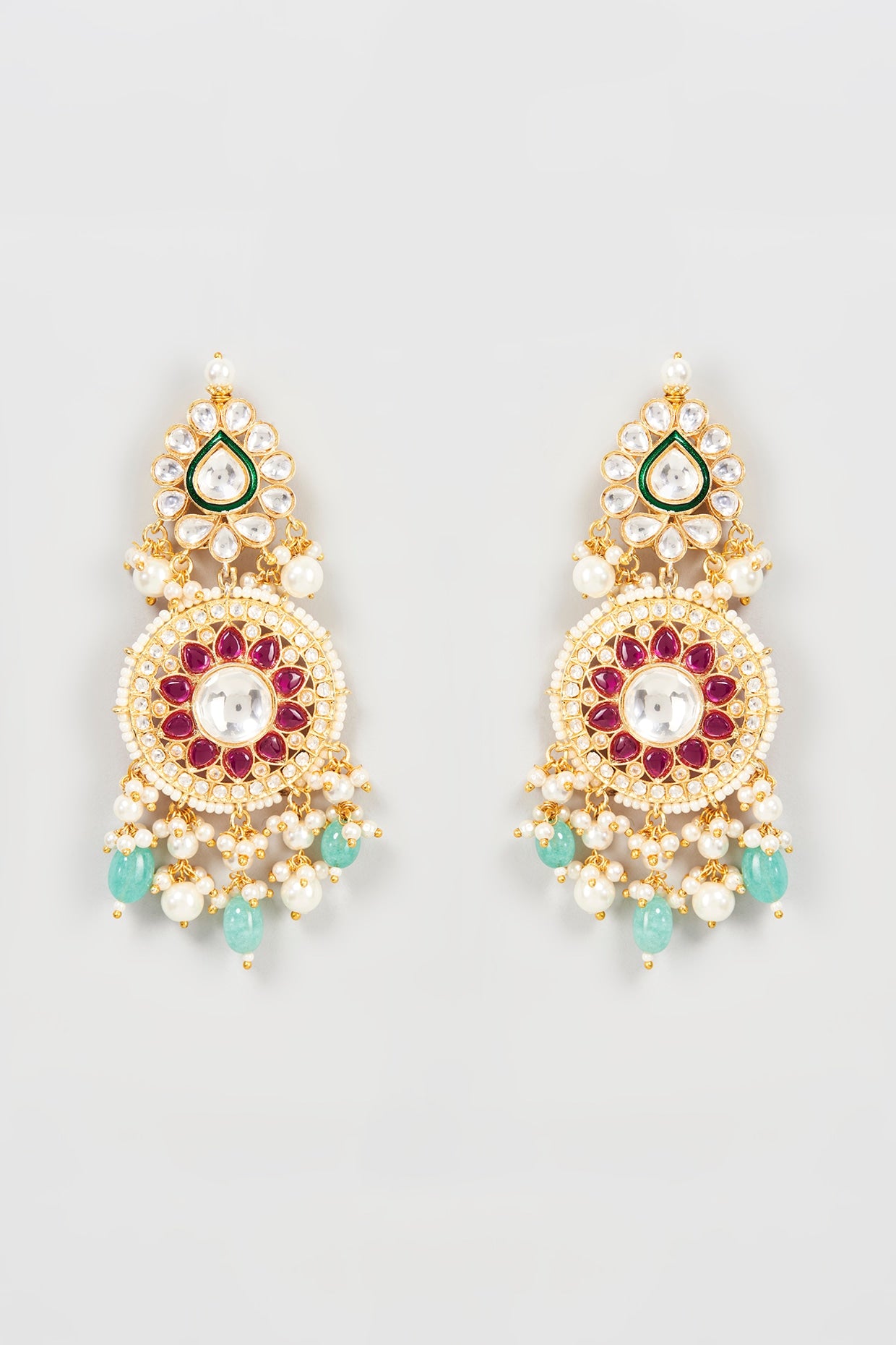 Gold Finish Stone & Kundan Polki Dangler Earrings