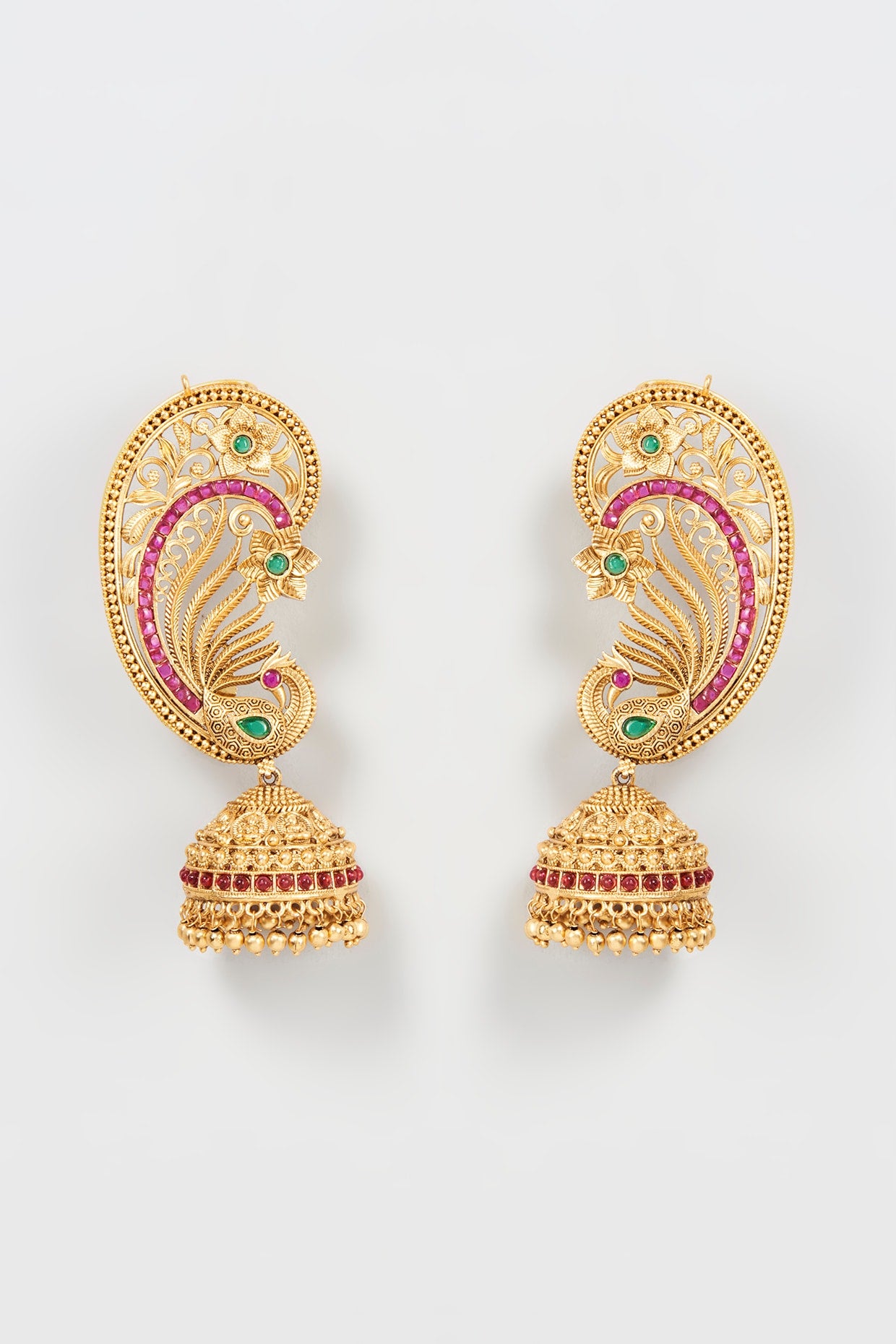 Gold Finish Stone & Kundan Polki Temple Earrings