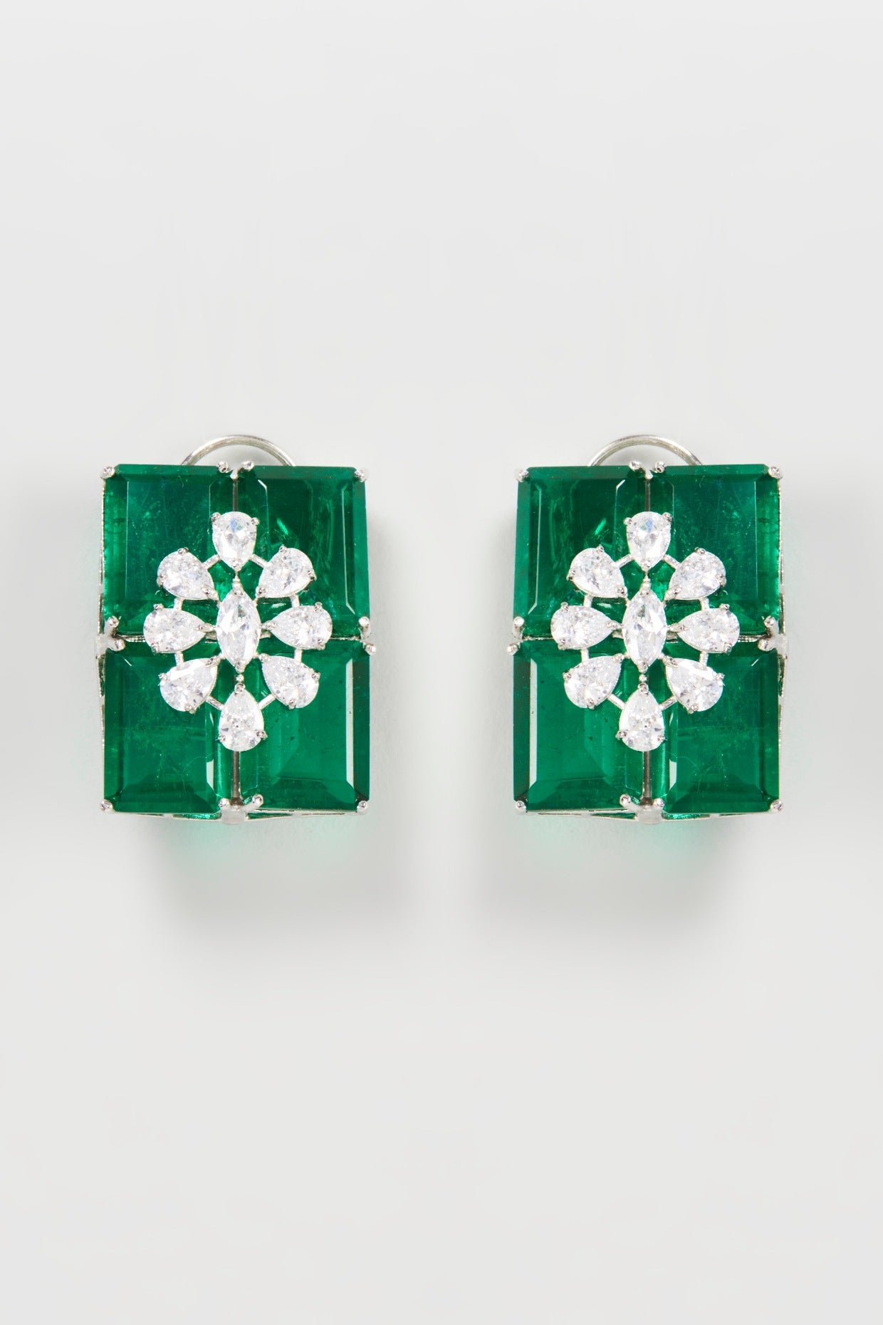 Silver Finish Emerald Doublet Stone Stud Earrings