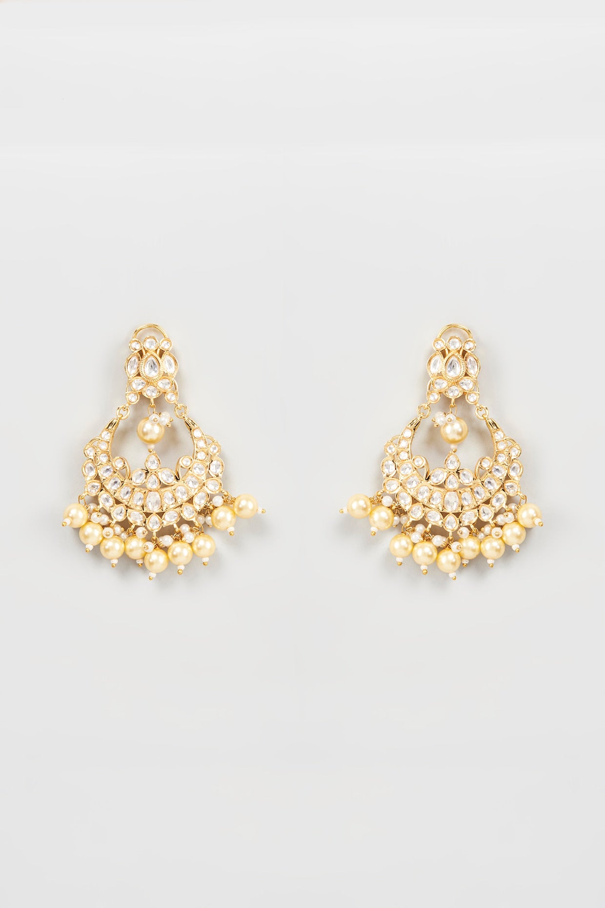 Gold Finish Kundan Polki Chandbali Earrings