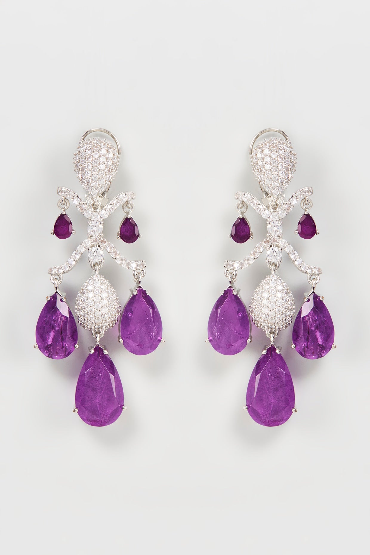 Silver Finish Purple Doublet Stone & Zircon Dangler Earrings