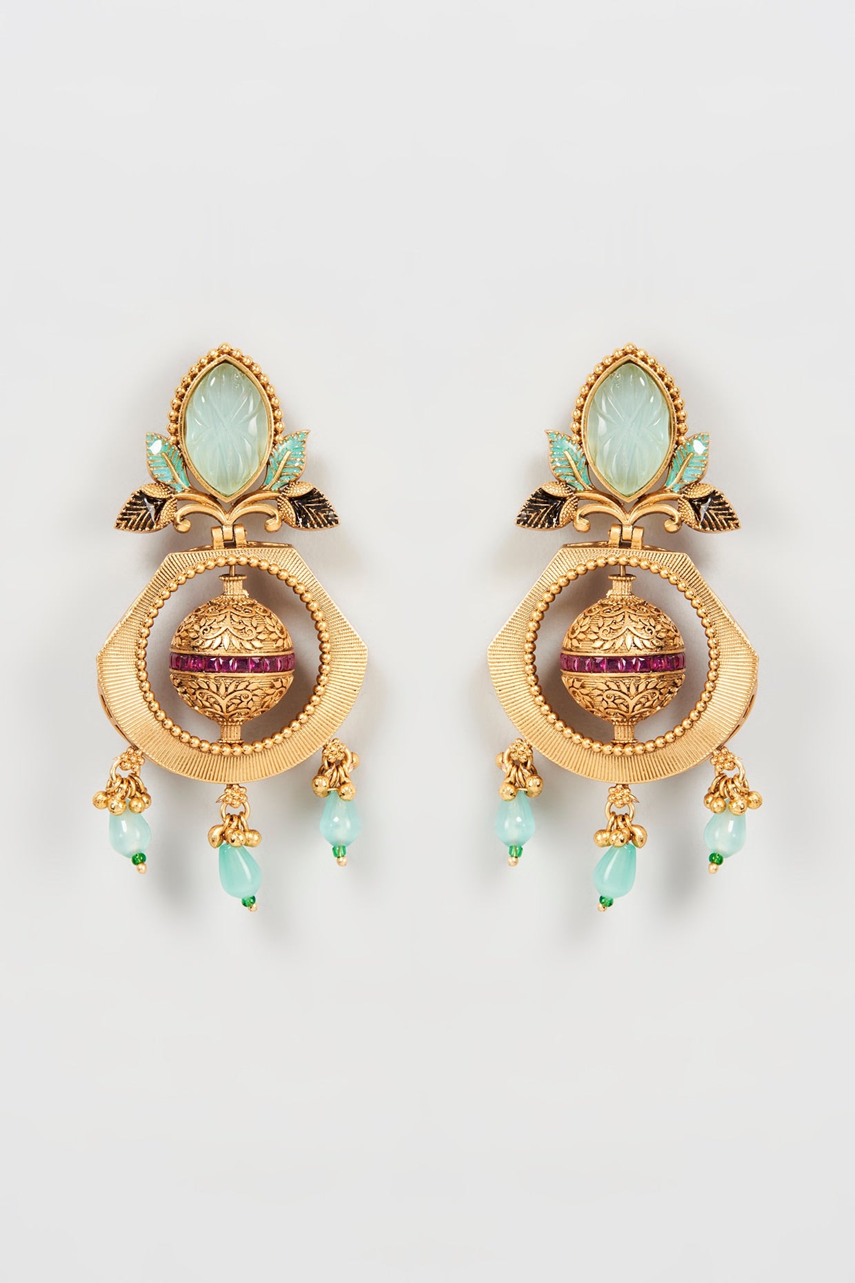 Gold Finish Turquoise Stone Chandbali Earrings