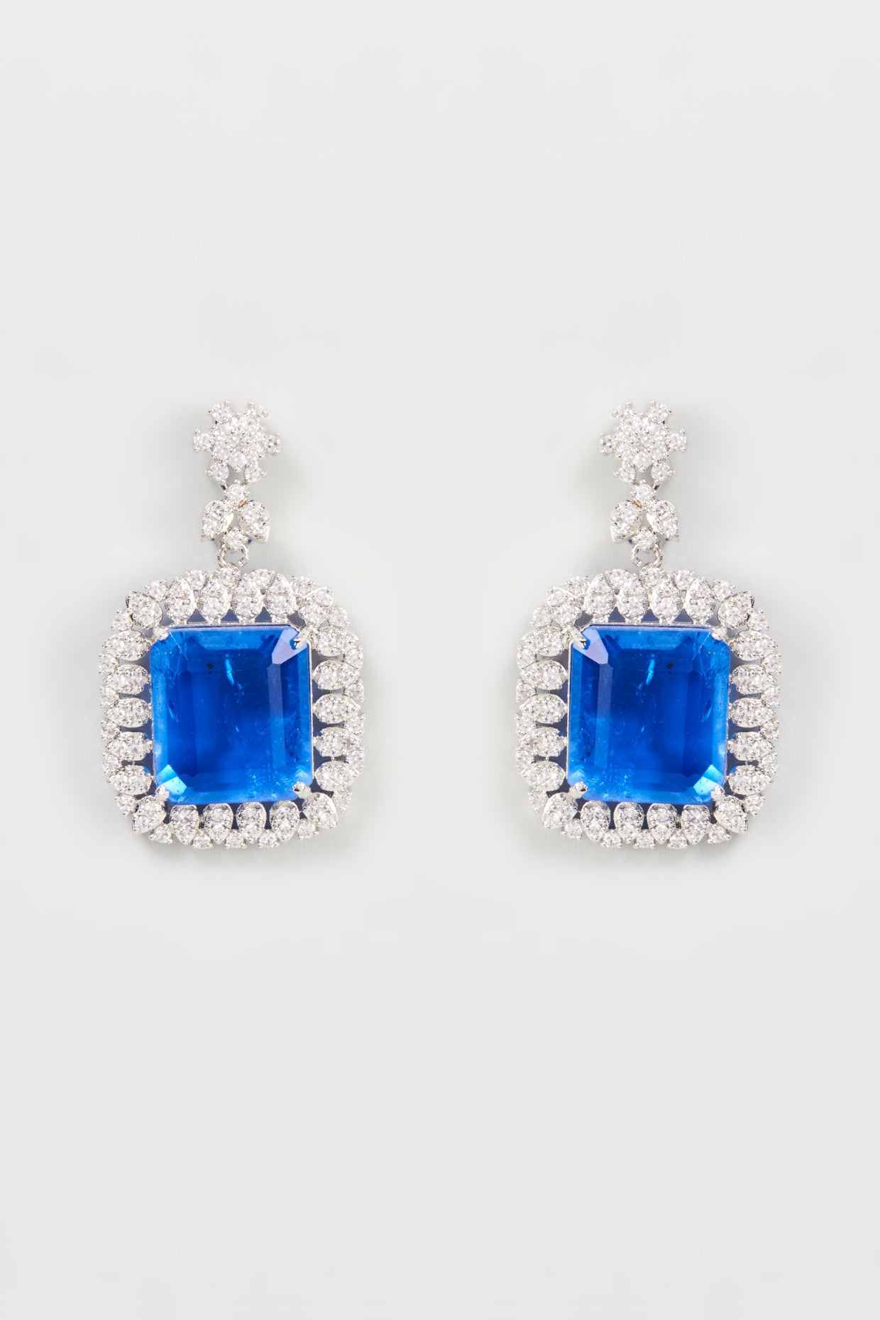 Silver Finish Blue Doublet Stone & Zircon Dangler Earrings