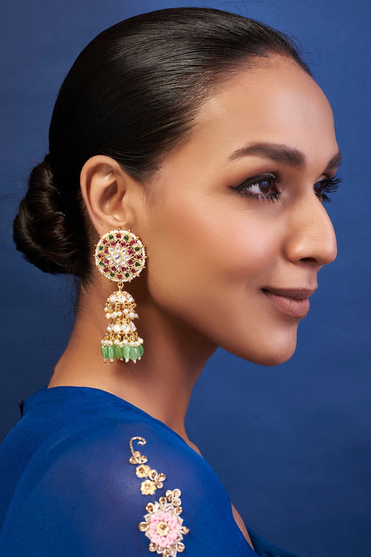 Gold Finish Kundan Polki Dangler Earrings