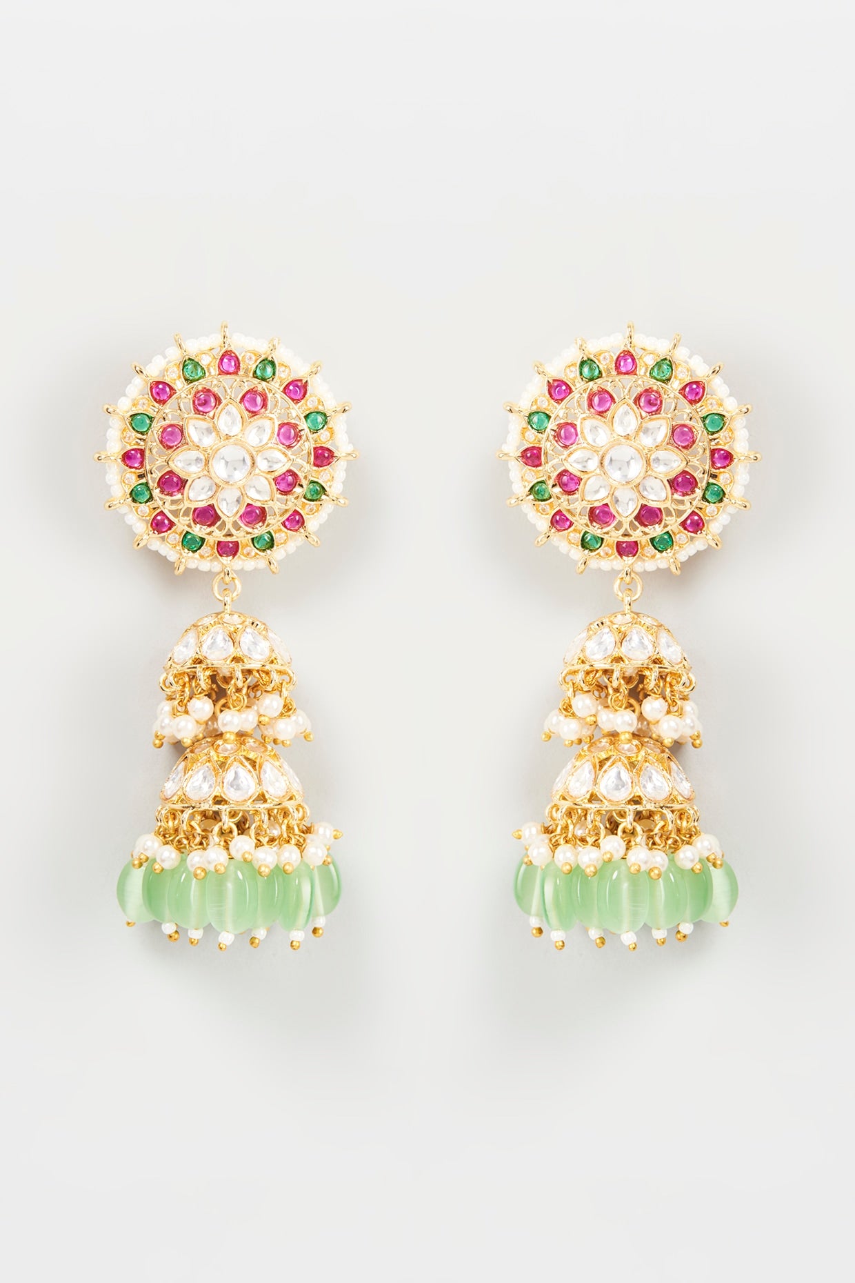 Gold Finish Kundan Polki Dangler Earrings