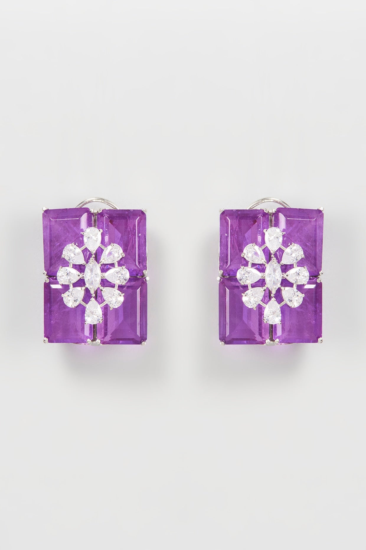 Silver Finish Purple Doublet Stone Stud Earrings