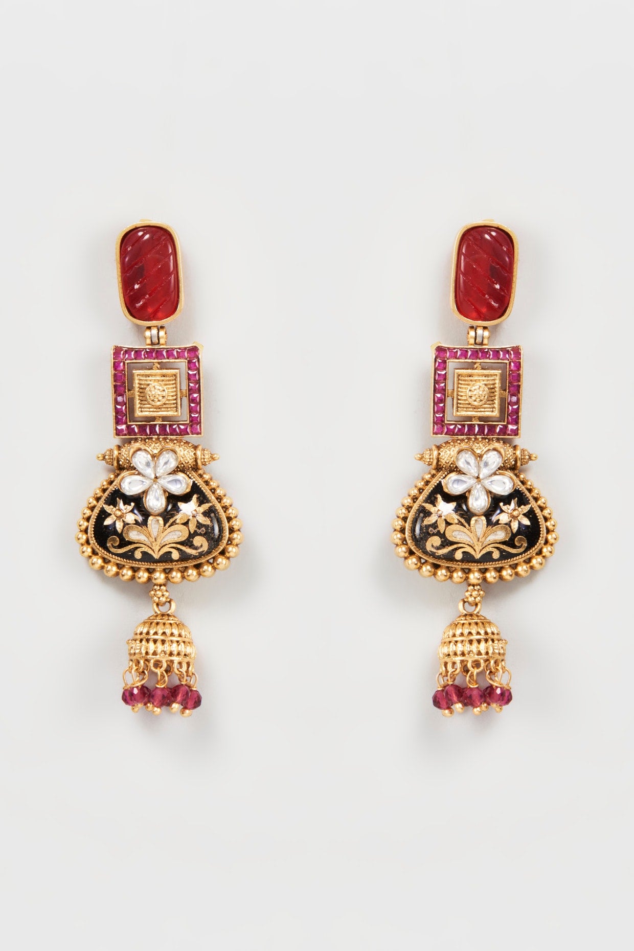 Gold Finish Kundan Polki Temple Earrings