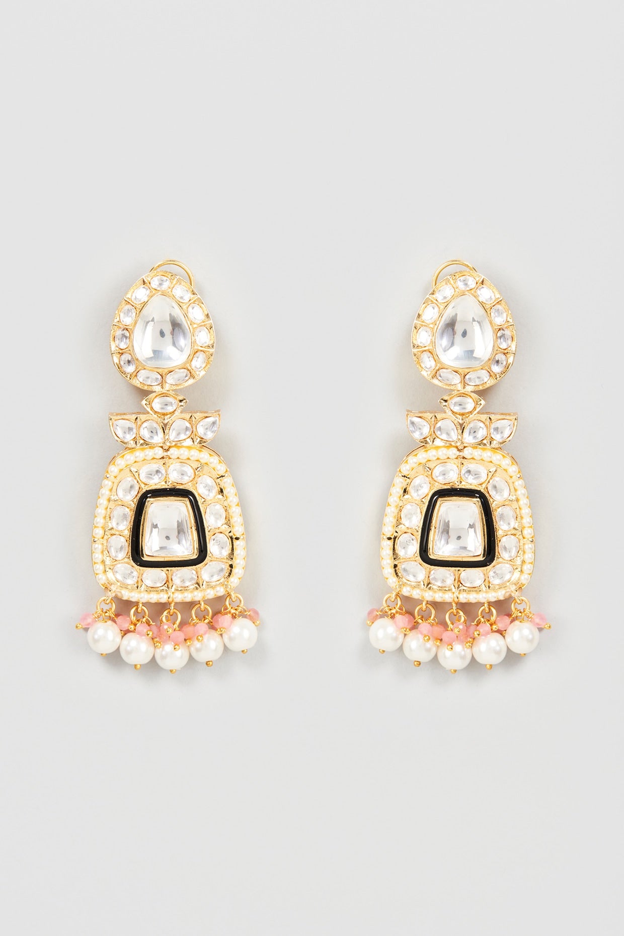 Gold Finish Coral Stone & Kundan Polki Dangler Earrings